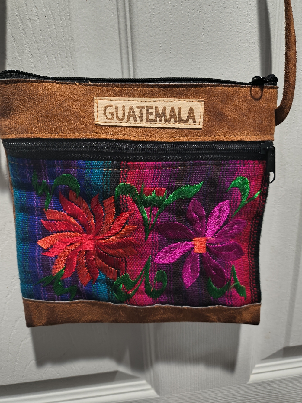Embroidered Floral Crossbody Artisan Bag - Brown & Multicolor